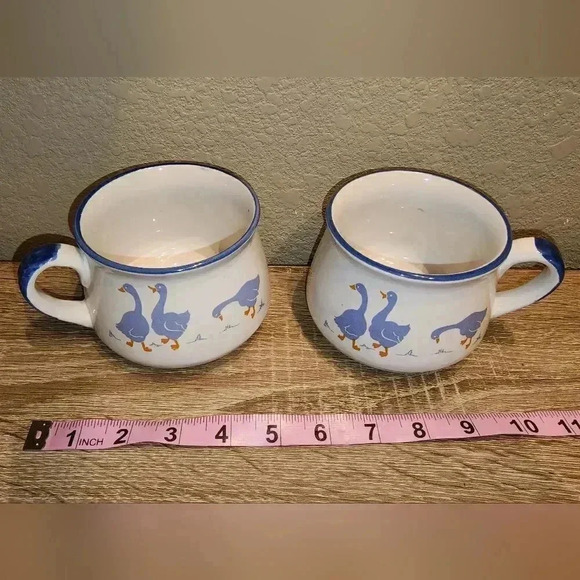 Pair of Vintage 80s 90s Duck Mugs Folkart Farmhouse Retro Ceramic Drinkware - Picture 5 of 7